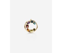 Rainbow alphabet C ring in yellow gold with multicolor fine gems