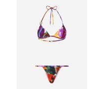 Triangel-Bikini mit DG-Logo und abstraktem Blumenprint