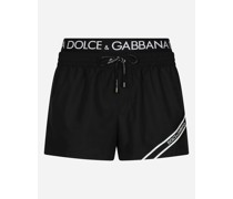 Kurze Badeshorts mit Logostreifen