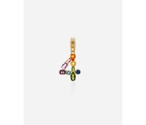18 kt yellow gold rainbow pendant  with multicolor finegemstones representing number 4
