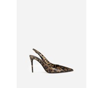 Slingback aus glänzendem Kalbsleder Leoprint