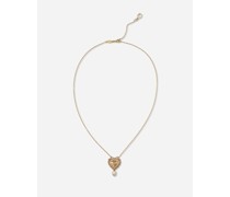 Devotion necklace in yellow gold with diamonds and pearls