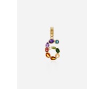 18 kt yellow gold rainbow pendant  with multicolor finegemstones representing number 6