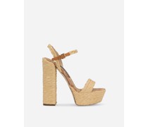 Plateau-Sandalette aus geflochtenem Raphiabast