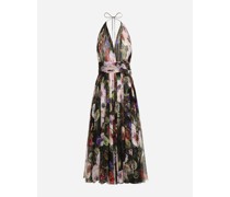 Longuette-Kleid aus Chiffon Rosengarten-Print