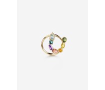 Rainbow alphabet U ring in yellow gold with multicolor fine gems