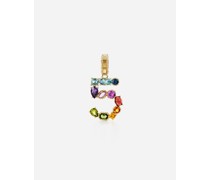18 kt yellow gold rainbow pendant  with multicolor finegemstones representing number 5