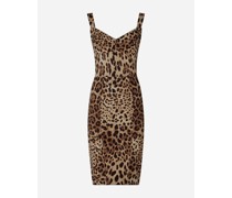 Leopard-print cady corset-style midi dress