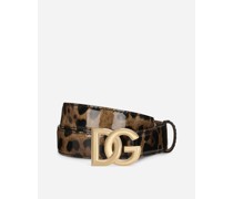 Gürtel aus glänzendem Kalbsleder mit Leopardenmuster-Aufdruck mit DG-Logo