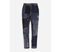 Jeans Loose aus Patchwork-Stretchdenim