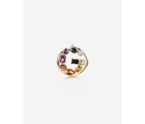 Rainbow alphabet G ring in yellow gold with multicolor fine gems