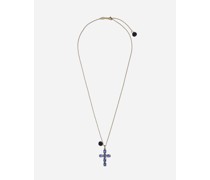 Kreuzanhänger Family mit rose an kette aus gelbgold