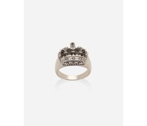 Ring Crown mit krone aus weissgold und schwarzen diamanten
