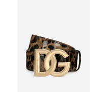 Gürtel aus glänzendem Kalbsleder mit Leopardenmuster-Aufdruck mit DG-Logo