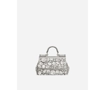 Kleine Tasche Sicily aus Satin und aufgestickten Steinen