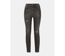 Audrey Jeans aus dunkelblauem Denim mit Rissen