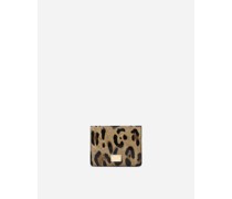 Geldbörse aus glänzendem Kalbsleder mit Leopardenmuster-Aufdruck