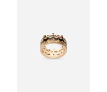 Crown yellow gold ring with black enamel crown and diamonds