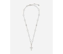 Halskette im Rosenkranzstil mit Strasskreuz