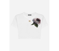 Kurzes T-Shirt aus Jersey mit Blumenapplikation