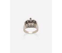 RING CROWN MIT KRONE AUS WEISSGOLD UND SCHWARZEN DIAMANTEN