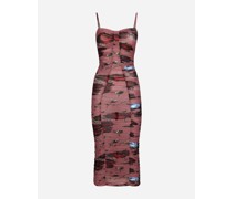 Slip Dress aus drapiertem Tüll Vintage-Rosenprint