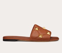 Valentino Garavani FLACHE SLIDE-SANDALEN ROMAN STUD aus GESTEPPTEM, gekörntem KALBS Frau