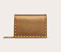 Valentino Garavani Pochette Rockstud aus gekörntem Metallic-Kalbsleder mit Kettenriemen Frau  UNI
