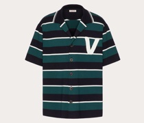 VALENTINO Bowlinghemd aus Baumwollstrick mit Gestickter V Logo-applikation S