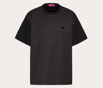 VALENTINO Rundhals-t-shirt aus Baumwolle mit Nylon und Nietendetail XS