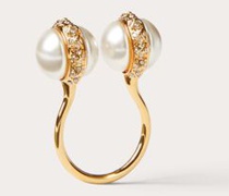 Valentino Garavani ROCKSTUD RING aus METALL mit SWAROVSKI®-KRISTALLEN und PERLEN Frau  S