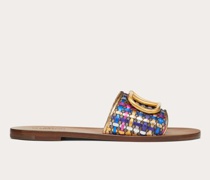 Valentino Garavani VLOGO SIGNATURE SLIDE-SANDALEN aus GEFLOCHTENEM NAPPA in METALLIC Frau