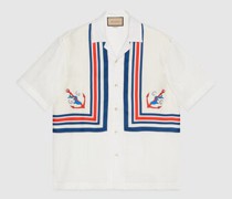 Bowling-Shirt Aus Leinen Mit Streifen-Print