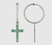 Einzelner Ohrring Mit Emailliertem Kreuz Und GG
