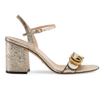 Sandale mit mittelhohem Absatz aus laminiertem Metallic-Leder