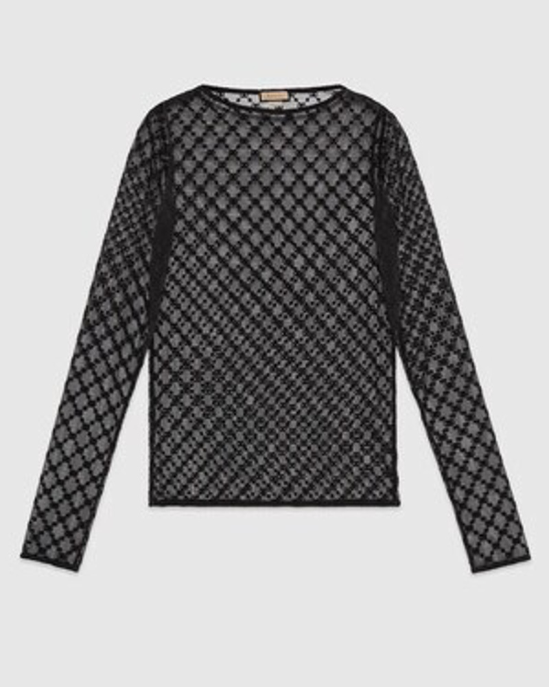 Gucci Damen Oberteil Aus Tüll Mit GG Und Sternen