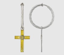 Einzelner Ohrring Mit Emailliertem Kreuz Und GG