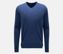 Feinstrick V-Ausschnitt-Pullover dunkelblau