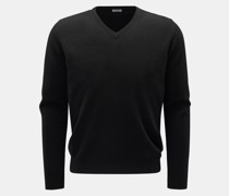 Kaschmirpullover mit V-Ausschnitt schwarz