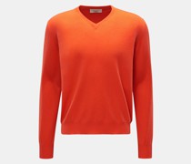 Kaschmirpullover mit V-Ausschnitt orange