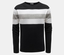 Cashmere Rundhals-Pullover 'The Striped Crew' schwarz/grau