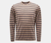 Feinstrick Rundhals-Pullover graubraun/anthrazit gestreift