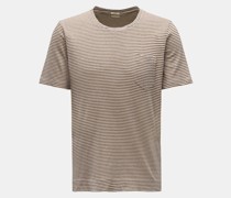 Rundhals-T-Shirt 'Panarea' weiß/beige/dunkelgrau gestreift