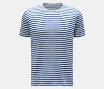 Leinen Rundhals-T-Shirt blau/weiß gestreift