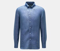 Leinenhemd 'Gable' Button-Down-Kragen graublau