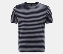 Frottee Rundhals-T-Shirt 'Terry Stripe Tee' grau/dark navy gestreift