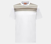 Rundhals-T-Shirt weiß/oliv