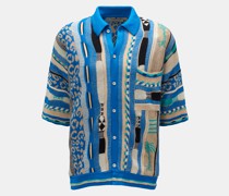 Kurzarm-Strickhemd Kent-Kragen blau/beige