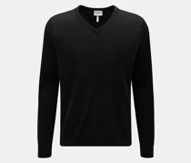 Feinstrick V-Ausschnitt-Pullover schwarz