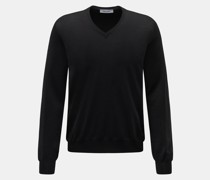Feinstrick V-Ausschnitt-Pullover schwarz